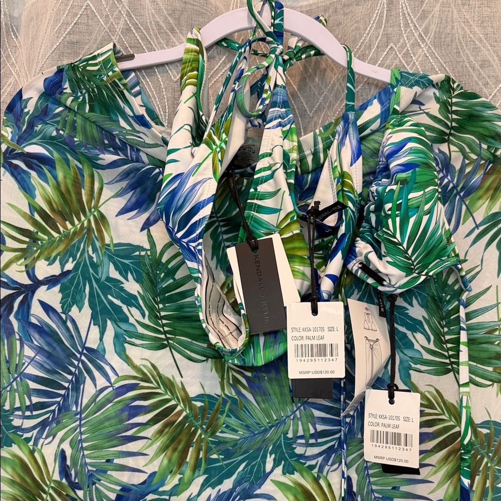 Kendall & Kylie Tropical Leaf Print Bikini - Green and Blue